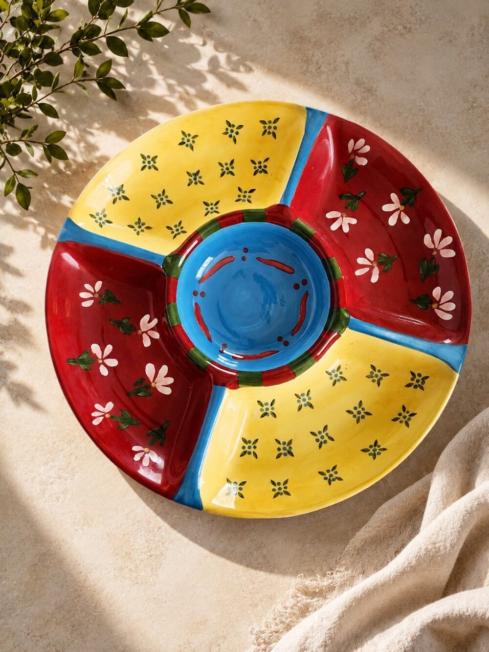 Serving Platter Round 14.5" Taboo Saffron Dansk Hand Painted Floral Chip Dip